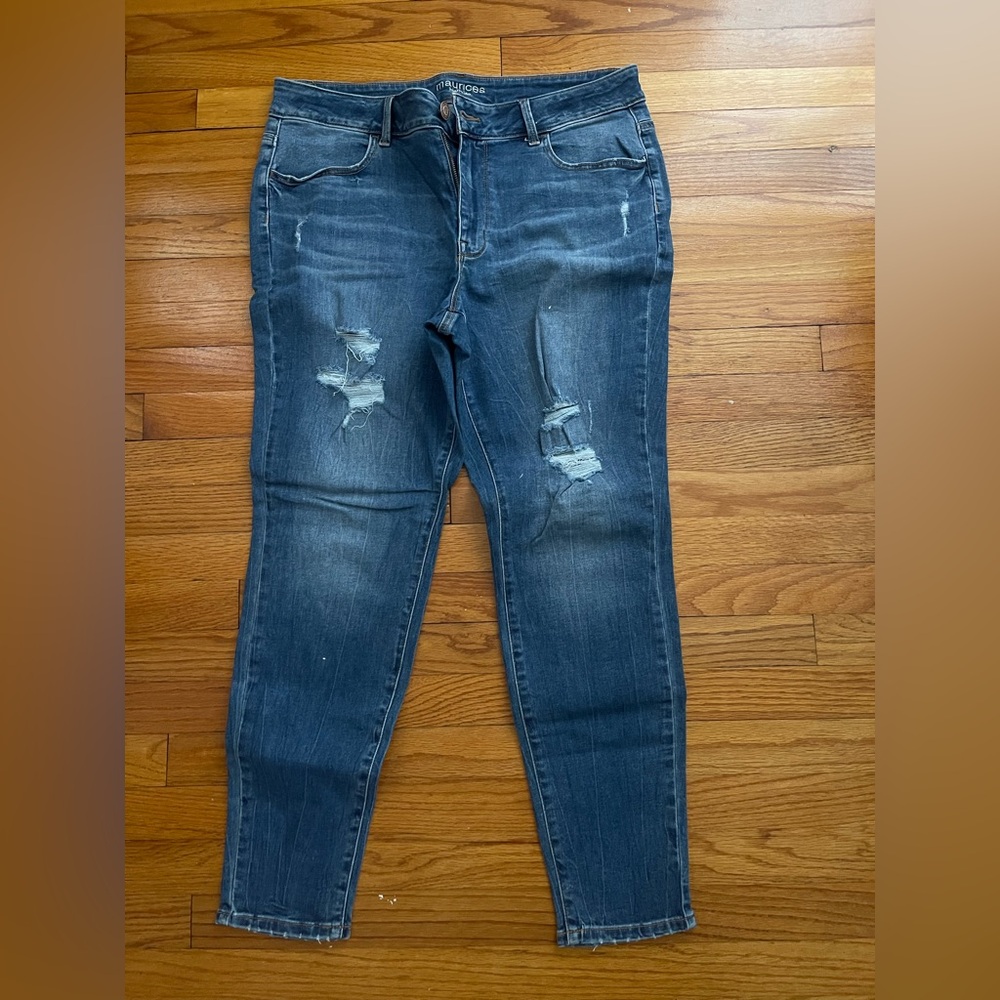 Maurice’s Women's Distressed Dark Blue Skinny Jeans